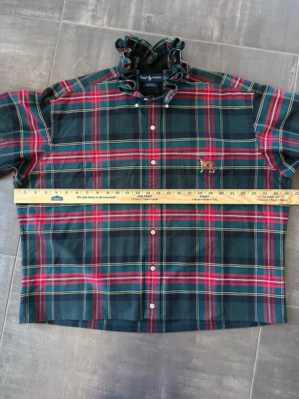 Ralph Lauren Blake OOAK Ruffle Collar Boxer Dog Plaid Top | Reworked | Large - Picture 5 of 7